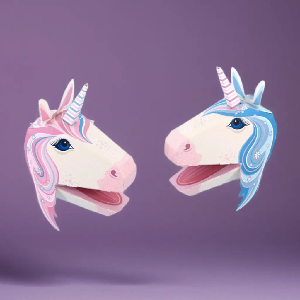 Cardboard Unicorn puppets - cropped